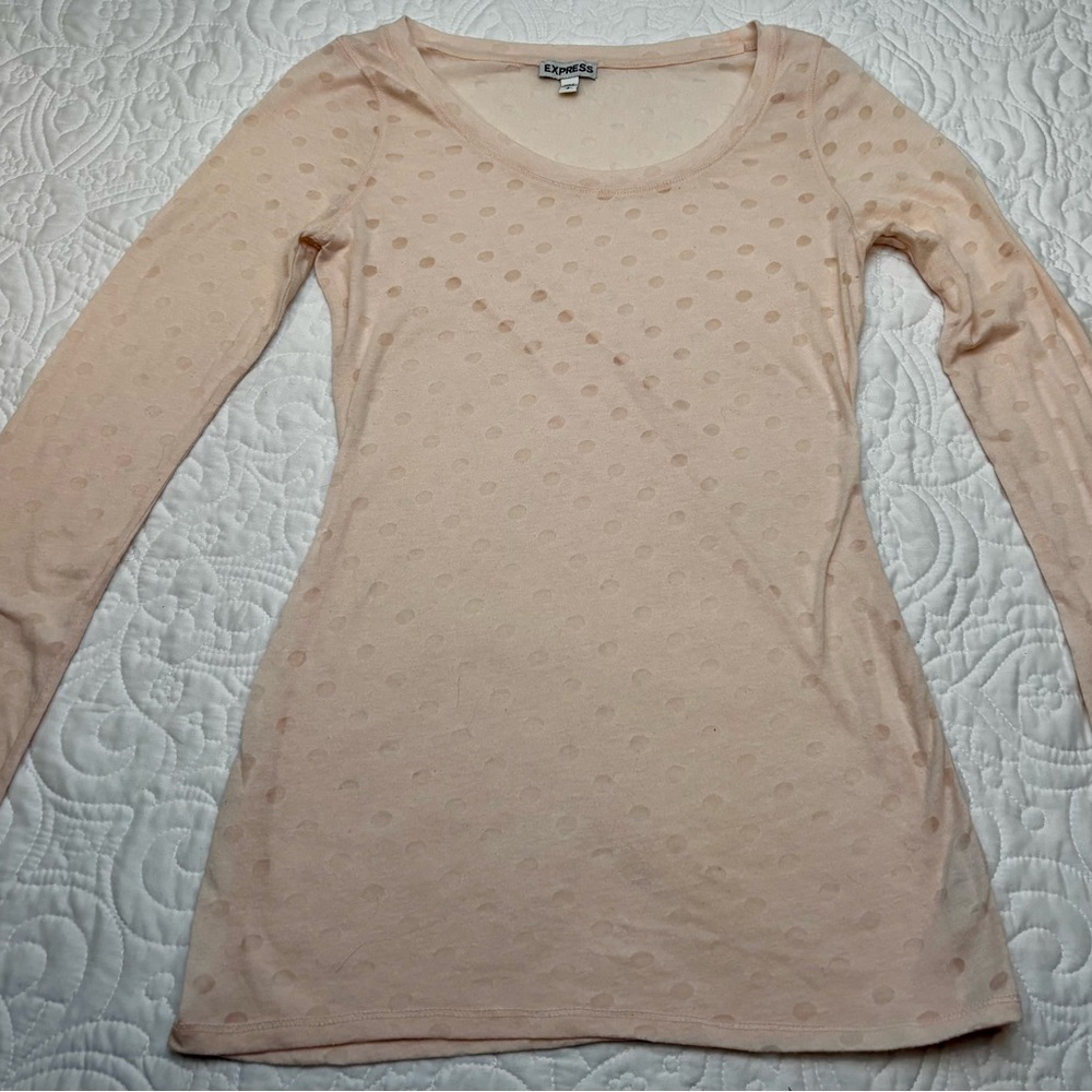 Beige Long Sleeve Polka Dot Top